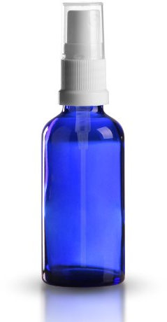 10 x Blauglasflasche 50ml royalblau / Sprühflasche inkl. Pumpzerstäuber /Sprühkopf weiss weiss DIN 18 mit transparenter Schutzkappe ***Apothekenqualität, gefertigt nach dem Europäischen Arzneibuch***
