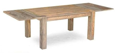 MASSIVMOEBEL24.DE Nature Grey Esstisch mit Ansteckplatten Sheesham - Verschiedene Größen, Farbe:grau geölt, Größe:140-22x90 cm