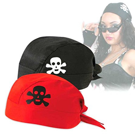 Partychic Piraten Bandana, mit Totenkopf Aufdruck, rot oder schwarz, Einheitsgröße, Fasching Karneval (rot)