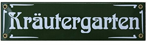 Kräutergarten Emaille Schild 8 x 30 cm Jugendstil Emailschild Kräuter Garten grün.