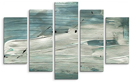 Paul Sinus Art 5 teiliges Wandbild auf Leinwand (Gesamt: H: 100cm B: 160cm) Keilrahmenbild Canvas Fotodruck Leinwandbild Leinwanddruck Kunstdruck Wandbild blau grau beige gemalt