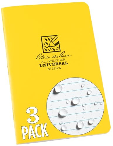 Rite in the Rain Wetterfest geheftetes Notizbuch A5, 12 x 18 cm, gelber Einband, Universalmuster, 3er-Pack (Nr. 371FX)