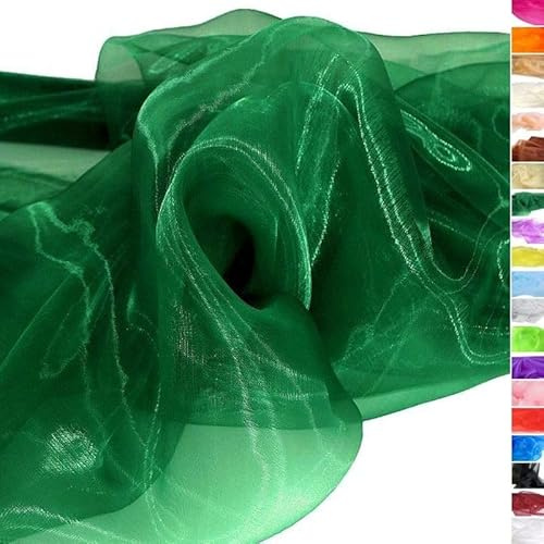 TOLKO 1m Organza Stoffe zum Nähen Meterware | Hauch Zart, Fein, Durchsichtig | zum Dekorieren Basteln 145cm breit | leichter Glanz Stoff für Gardine Vorhänge Tischdecken Deko Schals (Dunkel Grün)
