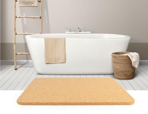 Cleverbrand Badematte aus Kork, Rutschfester Badvorleger, Kork Teppich groß (60 x 45 cm), 15 mm stark – Made in Portugal