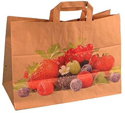 Pro DP 250 Bio Papiertragetaschen Papiertüten Tragetaschen Papier braun 36+17x27cm 90g/m² nassfest mit Neutralmotiv Beeren Obst Früchte