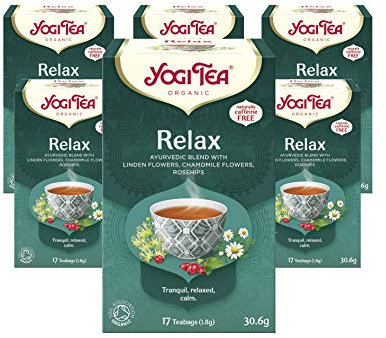 Yogi Tea, Relax, Organic Herbal Tea, Naturally Caffeine Free, Blend of Linden Flowers, Chamomile Flowers and Rosehips, 6 Packs x 17 Tea Bags (102 Teabags Total)
