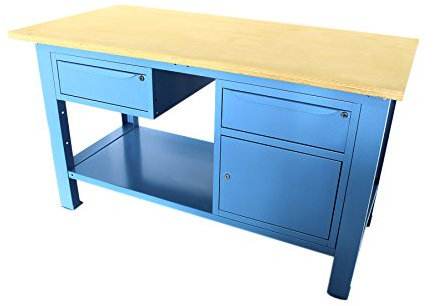 SOGI X3B-10_e BANCO DA LAVORO 1,5 mt. PIANO IN LEGNO + ARMADIO E CASSETTO + CASSETTO SERIE INDUSTRIA