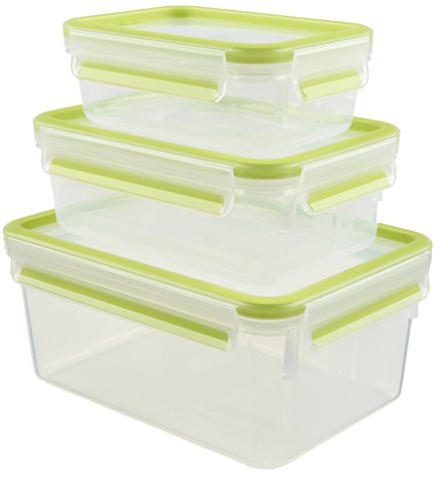 EMSA Clip & Close Frischhaltedosen-Set, rechteckig, 0,55 L+1.00 L+ 2,20 L, Aufbewarungsboxen, 100 Prozent dicht, spülmaschinen-, gefrier-, mikrowellenfest, Transparent, Grün, Made in Germany, 515585