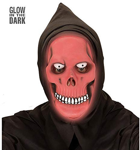 Widmann 00370 - Halbmaske Grim Reaper, Glow-in-the-dark mit Kapuze, Totenkopf, Karneval, Mottoparty