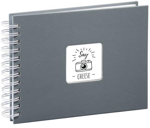 Hama Fotoalbum 24x17 cm (Spiral-Album mit 50 weißen Seiten, Fotobuch mit Pergamin-Trennblättern, Album zum Einkleben und Selbstgestalten) grau