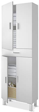 Habitdesign Columna de baño, Mueble de Lavabo, 4 Puertas y 1 cajón, Modelo Aruba, Acabado en Blanco Brillo, Medidas: 60 cm (Ancho) x 182 cm (Alto) X 29 cm (Fondo), Grande
