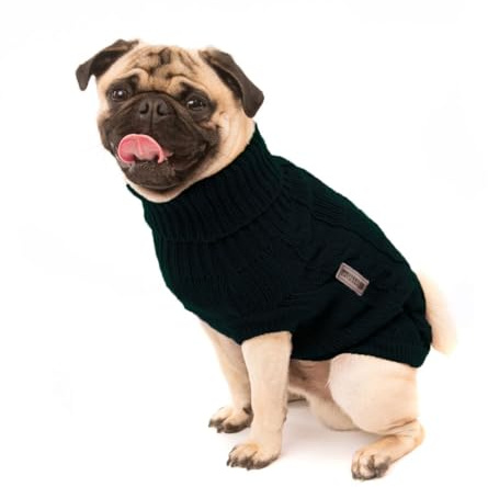 Wolters | Zopf-Strickpullover für Mops&Co in Schwarz | Rückenlänge 30 cm