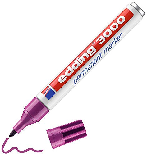 edding 3 000 permanentmarkör – rödviolett (lila) – 1 penna – rund spets 1,5–3 mm – snabbtorkande permanent markör – vattentät torkbeständig – för kartong plast trä metall – universalmarkör