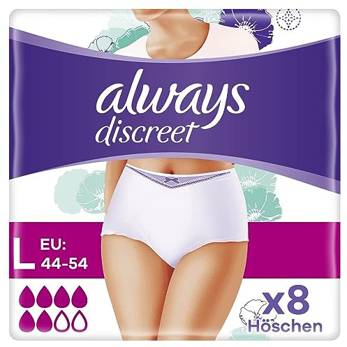 Always Discreet Inkontinenz Pants Gr. L (8 Höschen) Plus, Diskreter Schutz und Hohe Saugstärke, Geruchsneutralisierend