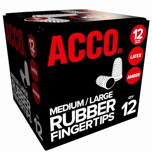 Acco Rubber Finger Tips, Size 12 (Medium), 11/16 Base Diameter, Nubbed for Better Gripping, 12 Count Box (S7054032)