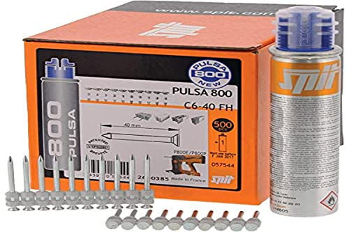 Pulsa 800 Pin Pack C6 40mm - Flush Head Concrete Pin. Box Qty 500 & 1 Fuel Cell