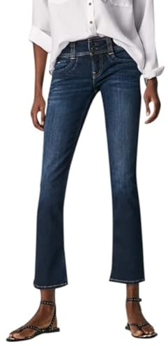 Pepe Jeans London Dam Gen Slim Straight Jeans, Mid Rise Stretch Denim, Regular Fit, Bright Blue Wash