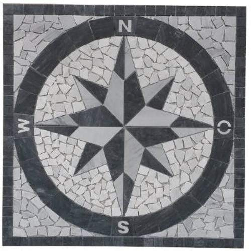 Marmor Rosone 90x90 cm Kompass Windrose Naturstein Mosaik Einleger Fliesen Grau 046