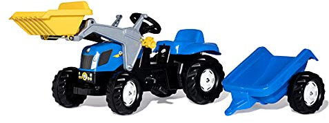 Rolly Toys 023929 - rollyKid New Holland T 7040 Trettraktor mit Anhänger (für Kinder von 2,5 bis 5 Jahren, Heckkupplung), blue, 161 x 47 x 55 cm