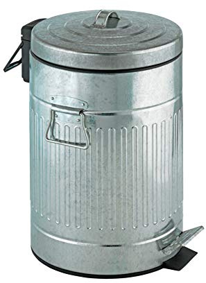 WENKO Step Trash Can with Lid and Pedal, Retro Metal Garbage Bin, for Bathroom, Kitchen, Office, Soft Close, 3 Gallon, 10 x 16.5 x 10 in, Gray