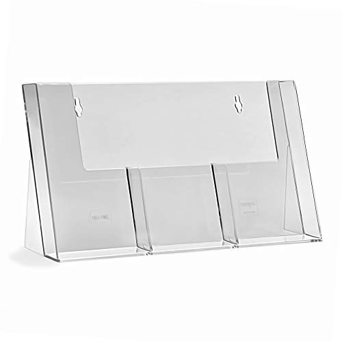 TAYMAR Soporte para folletos de mesa con 3 compartimentos para DIN largo (DL), transparente