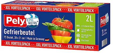 Pely klimaneutralisiert Gefrierbeutel 2 Liter, 75 Gefrierbeutel, Vorgängermodell