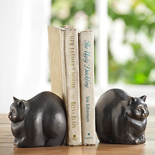 Buchstützen aus Gusseisen, Antik-Look, mit Katze, Schwarz