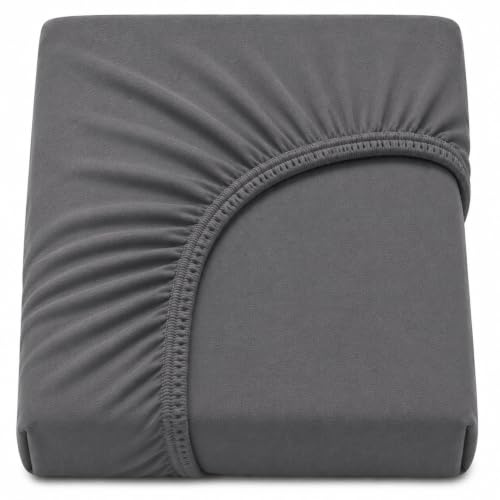 Family Bedding Stretch Jersey Fitted Sheet, Deep Pocket, Grey, Single | 30cm Elasticated Pocket, Fits 90x190cm to 100x200cm, Breathable Fabric