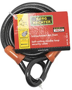 Burg Wachter 122C Double Loop Vinyl Coated Multi-Stranded Braided Steel Cable, Black, 12mm x 2.1m