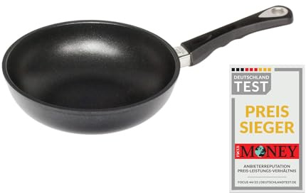 AMT Gastroguss Sauteuse/kleiner Wok, 24 cm Ø, 6 cm hoch, fester Stiel, induktionsgeeignet, Lotan® Antihaft-Veredelung, Gusspfanne (Aluguss), AMZN-I-624