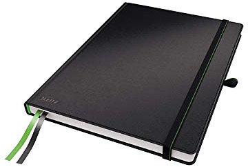 Leitz Complete Qualitäts-Notizbuch A4 kariert, 160 Seiten, 80 Blatt, Hardcover mit hochwertigem Einband, 100 g/m² Papier FSC zertifiziert, Verschluss, Lesezeichen, Stiftschlaufe, Schwarz, 44710095