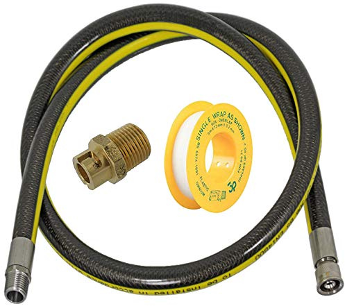 SPARES2GO Universal Oven Cooker Gas Supply Hose, PTFE Pipe Tape & Micro Connector (5ft 1/2 inch, Straight Bayonet, BS EN14800 CE)