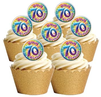 24 Precut Age 70 Seventieth Seventy 70th Birthday Edible Wafer Paper Cake Toppers Decorations