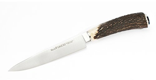 ELECTROPOLIS Jagdmesser Muela Gaucho 16A, mit Geweihgriff, Edelstahlkappe, Blattgröße 16 cm + Mehrzweck-Geschenkkarte