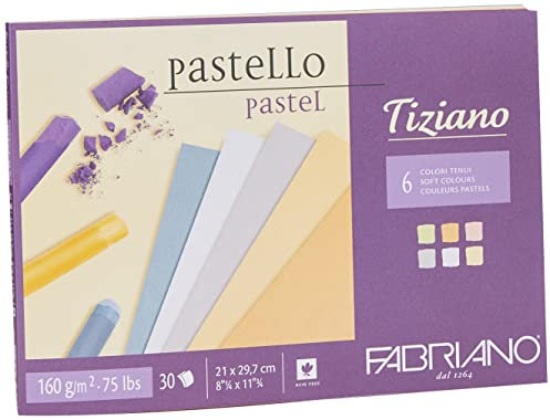 Honsell 46021297 - Fabriano Tiziano Block Pastelltöne, DIN A4, 30 Blatt, 160 g/m², hoch hadernhaltig, säurefrei und alterungsbeständig, griffige, raue Oberfläche