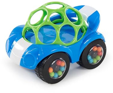 Bright Starts Oball Rattle & Roll Sports Race Car Toy Push and Go Vehicle, Easy Grasp, Ages 3 Months +, Blue