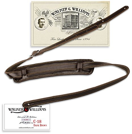 Walker & Williams Gitarrengurt im Vintage-Stil, Leder, extra lang, bis zu 155 cm, Dunkelbraun