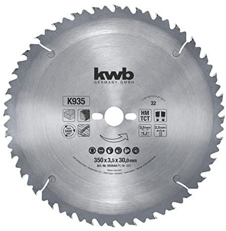 kwb Kreissägeblatt 350 x 30 mm, Made in Germany, sehr schneller Schnitt, Sägeblatt geeignet für Weich- und Hartholz, Konstruktionsvollholz und Holzplatten