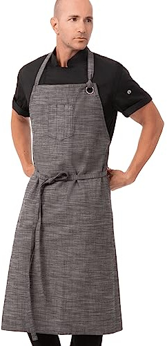 Chef Works Unisex Corvallis Chefs Bib Apron, Black Steel Grey, One Size