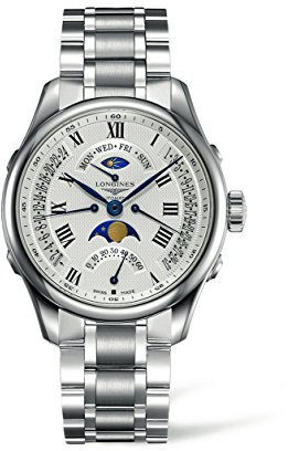 Longines Master Collection – L2.738.4.71.6 – Edelstahl weißes Zifferblatt Tag Datum Mondphase Automatik Herren, weiß, Armband