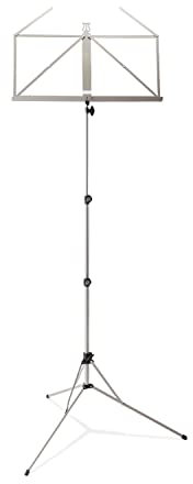 K&M 101 Notenpult Nickelfarbig – Ausziehbarer Notenständer 65 - 122 mm - klappbare Notenablage, faltbares Metall-Stativ