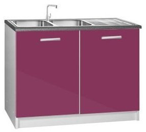 Tendencio Meuble de Cuisine Bas sous-evier 120 cm Tara Aubergine laqué Brillant