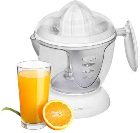Clatronic® Saftpresse elektrisch | automatische Start-/Stoppfunktion | 1,2 Liter Orangensaftpresse | inkl. 2 Presskegel | Aromadeckel | Rechts-Linkslauf | Orangenpresse elektrisch | ZP 3066