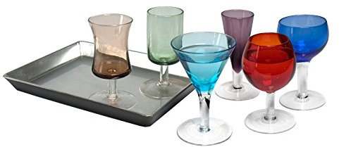 ARTLAND - Short Stem Liqueur Glasses Set - 7 Piece Set of Multi Coloured Drinking Glasses for Wine, Cocktail, Champagne - Gift Boxed Set