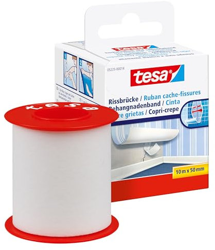 tesa Rissbrücke - Hochelastisches, selbstklebendes Reparaturband zum Überdecken von Bohrlöchern und Rissen im Putz - ganz ohne Spachteln - 10 m x 50 mm