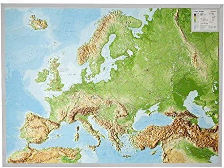 Reliefkarte Europa Gross 1 : 8.000.000 mit Aluminium Rahmen