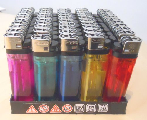 NASS 50 x Einwegfeuerzeuge Einwegfeuerzeug mit Kindersicherung, Butan, Kunststoff, Einfach, Clear