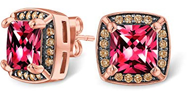 Pendientes de Tacha con Corte Cuadrado de Cojín de Circonita Cúbica AAA CZ para Mujer Declaración de Moda Rubí Simulado Oro Rosa Más Colores Disponibles