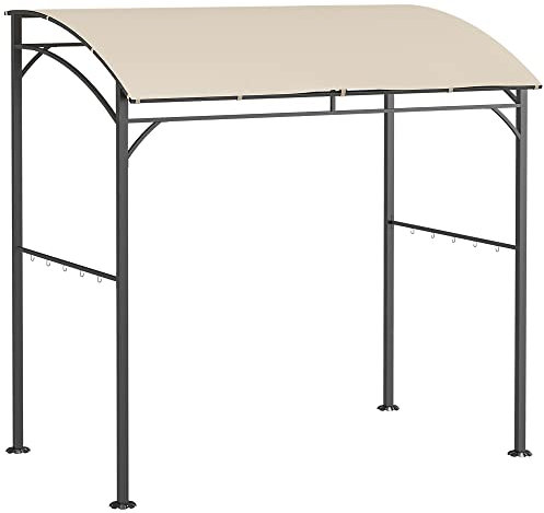 Outsunny 2.2 x 1.5 m BBQ Grill Gazebo Tent, Garden Grill with Metal Frame, Curved Canopy and 10 Hooks, Outdoor Sun Shade, Beige