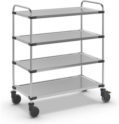 Certeo | Servierwagen aus Edelstahl | mit 4 Etagen | LxBxH 1070 x 570 x 1260 mm | unmontiert